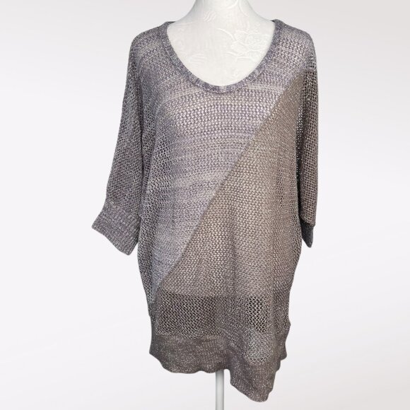 Metallic Open Knit Tunic Sweater M/L Made In USA - Picture 1 of 9